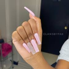 C L A W S B Y R A E Llc On Instagram Using Valentinobeautypure Blushing Bling Acrylic Nails Coffin Nails Designs Square Acrylic Nails