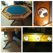 Homemade Poker Table With Laminated Cards In The Cup Holders And Casino Chips Built In The Sides Soon It Will Be Mine Poker Table Poker Room Table Games