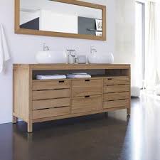 Meuble Double Vasque L 165 X H 75 X P 55 Cm Teck Serena En 2020 Meuble Double Vasque Double Vasque Vasque