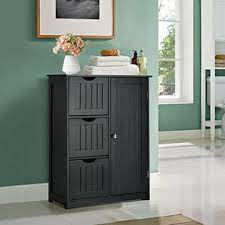 Best choice products bathroom floor storage cabinet w faux black. Costway Bathroom Floor Cabinet Side Storage Cabinet With 3 Drawers And 1 Cupboard Black