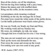 Stop All The Clocks W H Auden That Beautiful Poem From Four Weddings And A Funeral Funeral Poems Grieving Quotes Poems