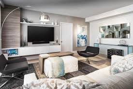 Gray Contemporary Living Room With Arc Lamp Sophisticated Living Rooms Living Room Entertainment Center Entertainment Center