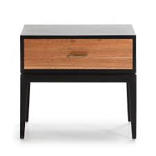 Tapered wooden legs set off a boxy body and two drawers provide ample. Bedside Table 1 Drawer 60x45x55 Wood Black Natural