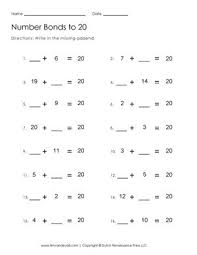 Number Bonds To 20 Worksheet First Grade Math Worksheets Number Bonds Number Bonds To 20
