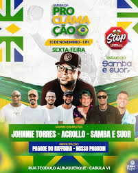 Samba, Suor e Diversão! Sexta-feira, dia 15/11, no Stop Cabula às 17h:  Samba da proclamação com Samba e Suor, Johnnie Torres, Acrollo, part. de  Pagode do Rafinha e Nosso Pagodin. @gruposambaesuor @somosacrollo @