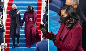 Sixty, 70 thousand for that outfit? when mrs. Michelle Obama Stuns In Claret Outfit As She Attends Joe Biden S Inauguration Express Co Uk