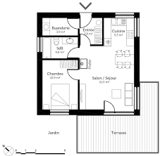 Plan Maison 50 M Avec 1 Chambre Ooreka En 2020 Plan De Maison Moderne Plain Pied Plan Maison Plan Petite Maison