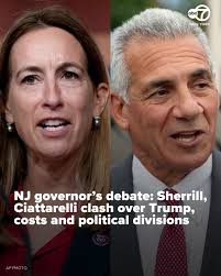 Democrat Mikie Sherrill and Republican Jack Ciattarelli sparred over the  economy, President Donald Trump's leadership and political division as they  faced off Sunday night for the opening debate in New Jersey's high-stakes