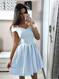 A Line Off Shoulder Short Light Blue Navy Blue Prom Dresses Short Blu Jbydress