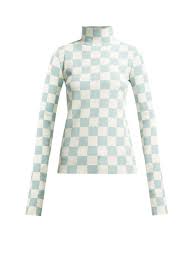 Earn up to 10% cash back. Shop Jil Sander High Neck Checked Knit Top In Blue