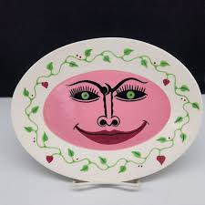 Patrick Dougherty Vintage Ceramic Funky Face Plate 10x7.5 #6