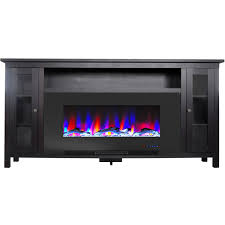 Two side bookshelves balance the middle frame that hosts the fireplace insert. Fireplace Tv Stands Tv Stands Entertainment Centers Ojcommerce