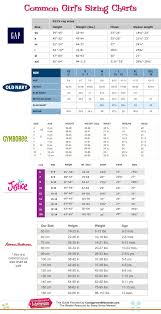 Girls Clothing Size Charts Common Kids Clothing Size And