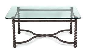 Features a transitional design inspired by ancient horse bridles. Sold Price A Wrought Iron Glass Top Coffee Table Height 17 1 2 X Width 40 X Depth 30 1 4 Inches February 5 0116 9 00 Am Cst