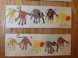 Cheetah Monkey Lion Elephant Giraffe Handprint Craft Infant Toddler Room Craft Zoo Crafts Elephant Crafts Toddler Art