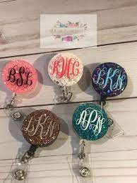 Glitter Badge Reel Monogram Badge Reel Personalized Badge Etsy Personalised Badges Custom Badges Badge Reels Diy