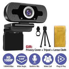 2021 1080P Webcam with Microphone & Privacy Cover and Tripod, 110