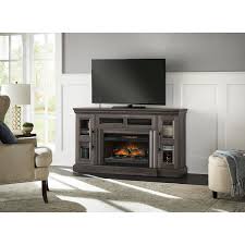 Home Decorators Collection Abigail 60in Media Console Infrared Electric Fireplace In Gray Aged Electric Fireplace Tv Stand Electric Fireplace Fireplace Hearth