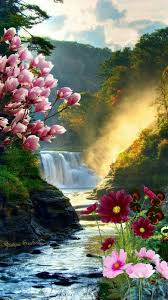 Waterfall Flowers Paisaje Flowers Waterfall Vizeses Viragok Paisaje Beautiful Nature Wallpaper Beautiful Nature Pictures Nature Pictures