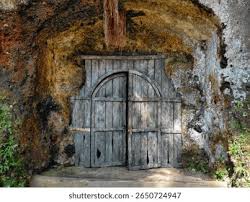 Old Wooden Door Embedded Rocky Cave ...