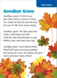 Goodbye Green Fall Leaves Science Poem Printables Science Poems Kindergarten Poems Kids Poems