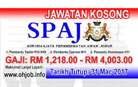 Butiran jawatan kosong nama jawatan: Jawatan Kosong Spaj Suruhanjaya Perkhidmatan Awam Johor 31 Mac 2017 Jawatan Kosong Kerajaan Swasta Terkini Malaysia 2021 2022