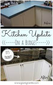 Kitchen Update On A Budget Countertop Paint That Looks Like Granite Diy Www Gianigranite Co Kitchen Diy Makeover Updated Kitchen Kitchen Remodel Countertops
