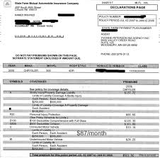 Insurance Company Auto Insurance Declaration Page State Farm