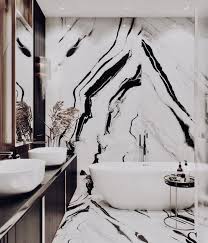 Black And White Bathroom Interior Design A Glamorous Black And White Bathroom Glam Vibe From The Marble Wall And Floor Cry Bathroom Design Luxury Bathroom Inspiration Modern Bathroom Interior Design