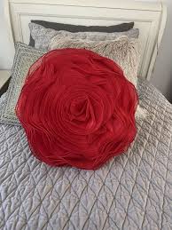 Red Rose home decor chiffon decorative throw pillow 16” Wedding Bridal  Shower