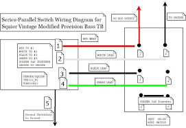 If you do not find the list or diagram for your specific instrument on this page, we may still be able to furnish you with a hard copy from our archive. Diagram Of Series Parallel Switch For Squier Vm Precision Tele Bass Talkbass Com