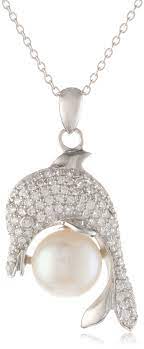 Amazon Bella Pearl Dolphin Pearl Pendant Necklace 18 5 Jewelry Pearl Pendant Pearl Pendant Necklace Single Pearl Necklace