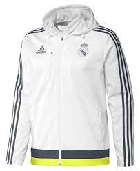 Adidas Real Madrid Travel Jacket 15 16 White Hooded Training Football La Liga Travel Jacket Madrid Travel Jackets