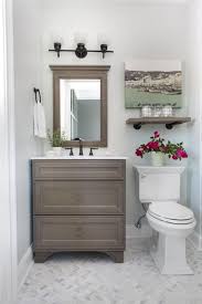 This example utilizes a mixture of white and pastel pink. Guest Bathroom Reveal Bower Power Guest Bathroom Small Small Bathroom Remodel Small Bathroom