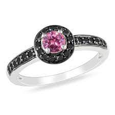 5 8 Ct T W Enhanced Pink And Black Diamond Frame Engagement Ring In 10k White Gold Black Diamond Halo Ring Black Diamond Ring Engagement Pink Diamond Ring