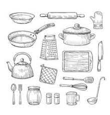 For home use, this is a drawer under the freezer where processed meats are kept. Kitchen Tools Royalty Free Vector Image Vectorstock Como Desenhar Maos Tatuagens Culinarias Desenho Cozinha