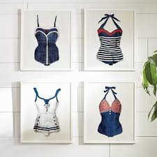 Blue Stripe Vintage Bathing Suit Wall Art Grandin Road Vintage Bathing Suits Beach Cottage Decor Beach House Decor