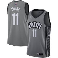 Instead of going with the throwback nets across the chest, the statement jersey don't exactly make any type of statement. Men S Brooklyn Nets Kyrie Irving Jordan Brand Gray 2020 21 Swingman Jersey Statement Edition