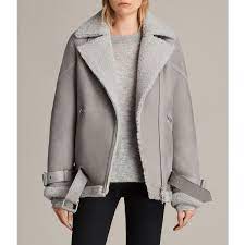 Allsaints Hawley Oversized Shearling Biker Jacket 3 755 Brl Liked On Polyvore Featuring Outerwear Ja Leather Jacket Shearling Jacket Leather Jackets Women