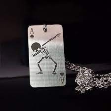 Shungite Necklace Pendant Jewelry Dab Skeleton Stainless Steel Dog Tag Poker Pendant Jewelry Shungite Healing Pendant