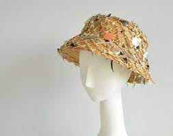 Vintage 50s Straw Hat 1950s Natural Straw Sun Hat Novelty Fishing Net Sea Shells Beach Hat Made In Italy Straw Hat Straw Sun Hat Hats