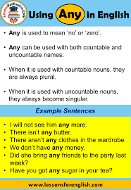 Using Any Definition And Examples In English Anyis Used To Mean No Or Zero Anycan Be Used With Bot English Vocabulary Words English Lessons English Words