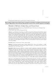 Computer control of manufacturing systems. Pdf Reconfigurable Manufacturing Systems And Their Enabling Technologies