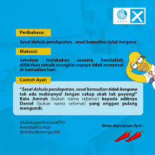 Sesal dahulu pendapatan, sesal kemudian tak berguna / pikir dahulu pendapatan, sesal kemudian tidak berguna : Koleksi Peribahasa Pru14 Pertubuhan Pemuda Gema Malaysia Facebook