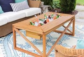 Looking for something a little bolder for your outdoor patio arrangement? Outdoor Coffee Table With Beverage Cooler Outdoor Coffee Tables Diy Cooler Cool Coffee Tables