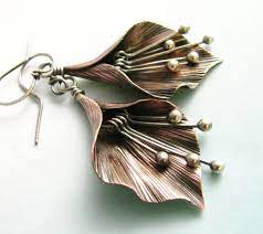 Mixed Metal Lily Flower Earrings In Argentium Sterling Silver Etsy Metal Clay Jewelry Artisan Earrings Metal Jewelry