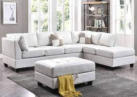 White Coloured Rexine Upholstered Right Arm Modern Sectional Chaise Sofa Sectional Chaise Modern Sectional Best Sofa