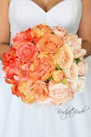 Watercolor peach coral bouquet leaf spring summer wedding leaves. Peach And Coral Bridal Bouquet Bouquets Weddings Valresa Com