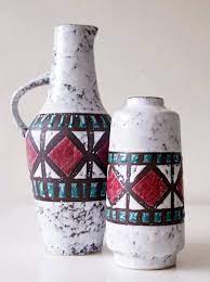 set von zwei passende vintage vasen hergestellt von veb haldensleben deutschland hergestellt in dicken west german pottery mid century ceramics vintage vases