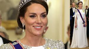 Kate Middleton Wows in White Glittering Gown at State Banquet